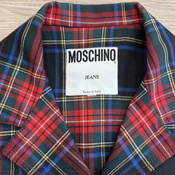 Vintage 90s Moschino Jeans Blazer Jacket Y2K Plaid Tartan Womens S/M Tweed EUC - Picture 3 of 14